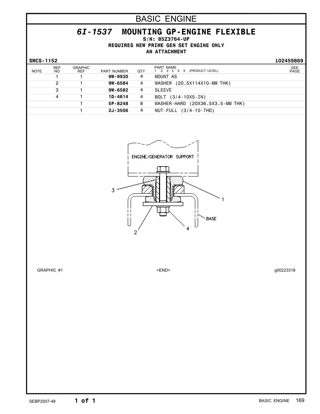 9W-6582 SLEEVE · S/N 85Z3764-UP CAT parts manual diagram