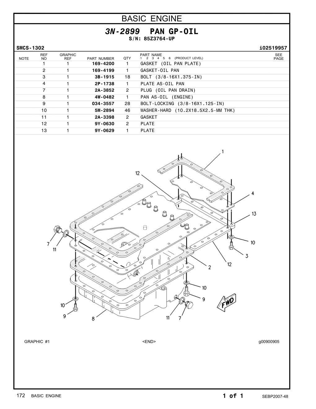 034-3557 BOLT-LOCKING (3/8-16X1.125-IN) · S/N 85Z3764-UP CAT parts manual diagram