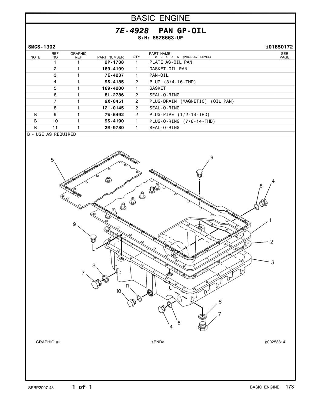 9S-4190 PLUG-O-RING · S/N 85Z8663-UP CAT parts manual diagram