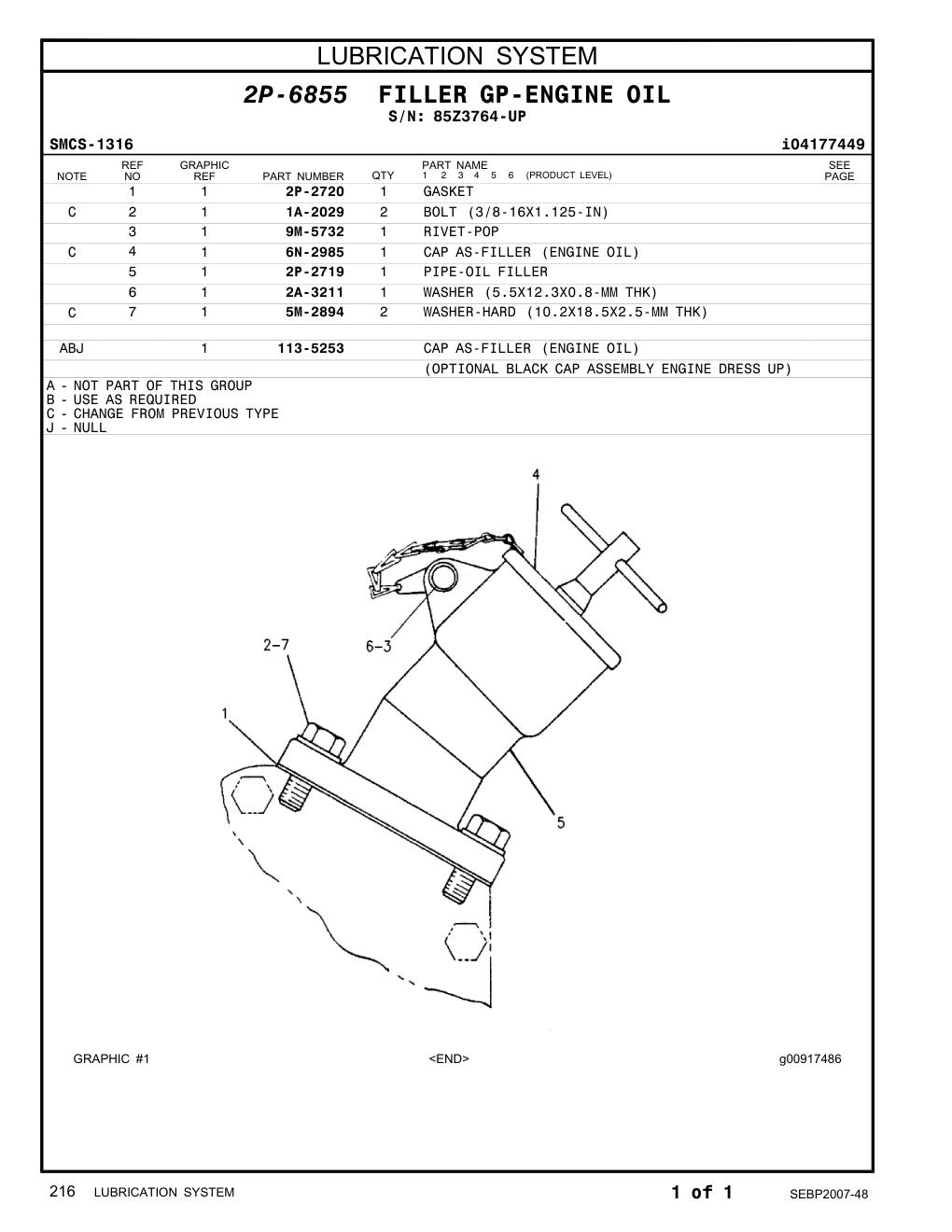 2P-2719 PIPE-OIL FILLER · S/N 85Z3764-UP CAT parts manual diagram