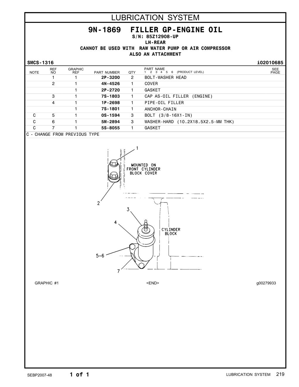 7S-1801 ANCHOR-CHAIN · S/N 85Z12908-UP CAT parts manual diagram