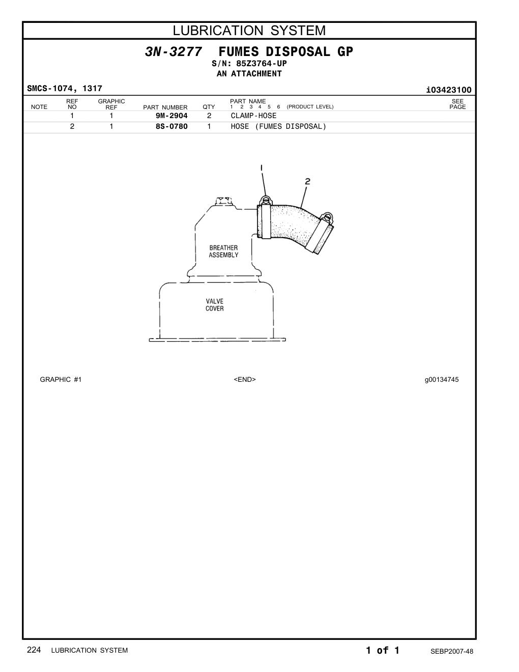 8S-0780 HOSE (FUMES DISPOSAL) · S/N 85Z3764-UP CAT parts manual diagram