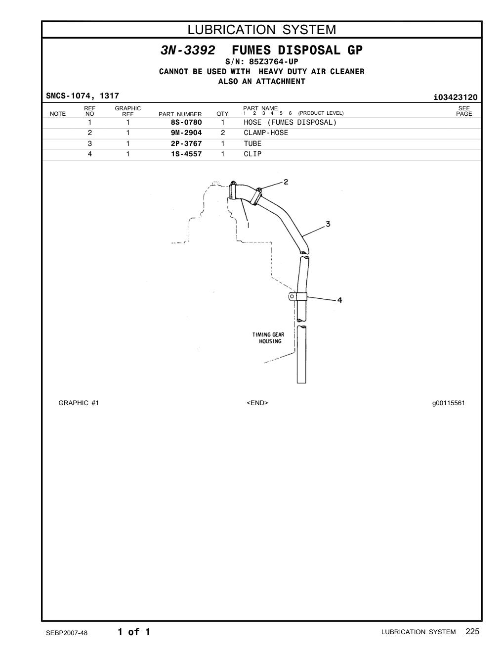 2P-3767 TUBE · S/N 85Z3764-UP CAT parts manual diagram