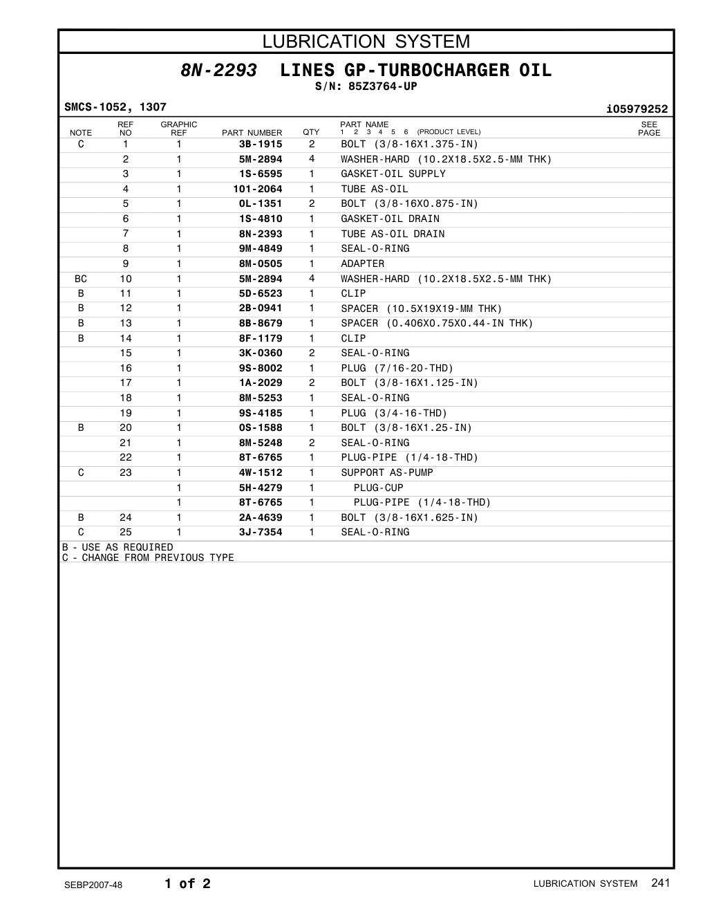 8N-2393 TUBE AS-OIL DRAIN · S/N 85Z3764-UP CAT parts manual diagram