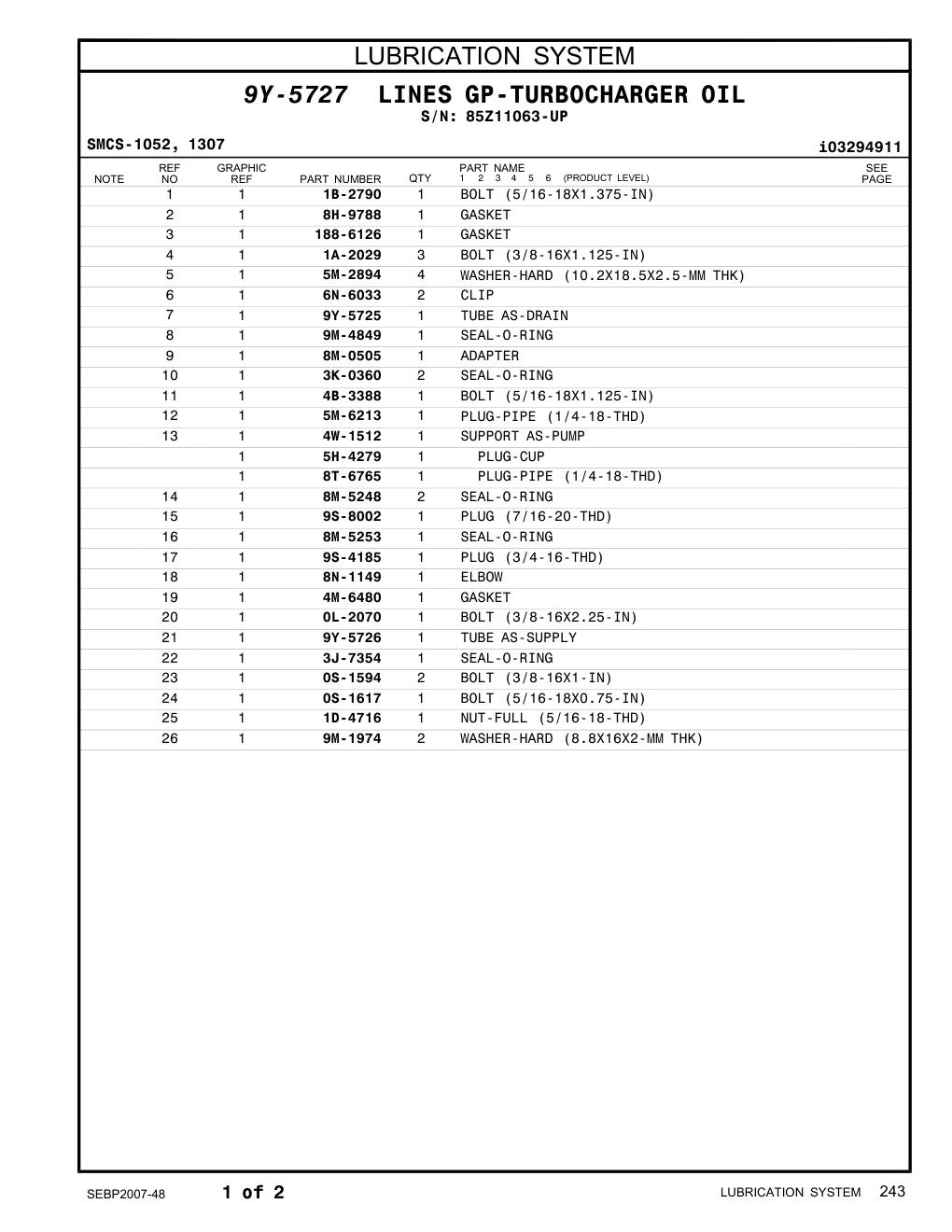 8H-9788 GASKET · S/N 85Z11063-UP CAT parts manual diagram