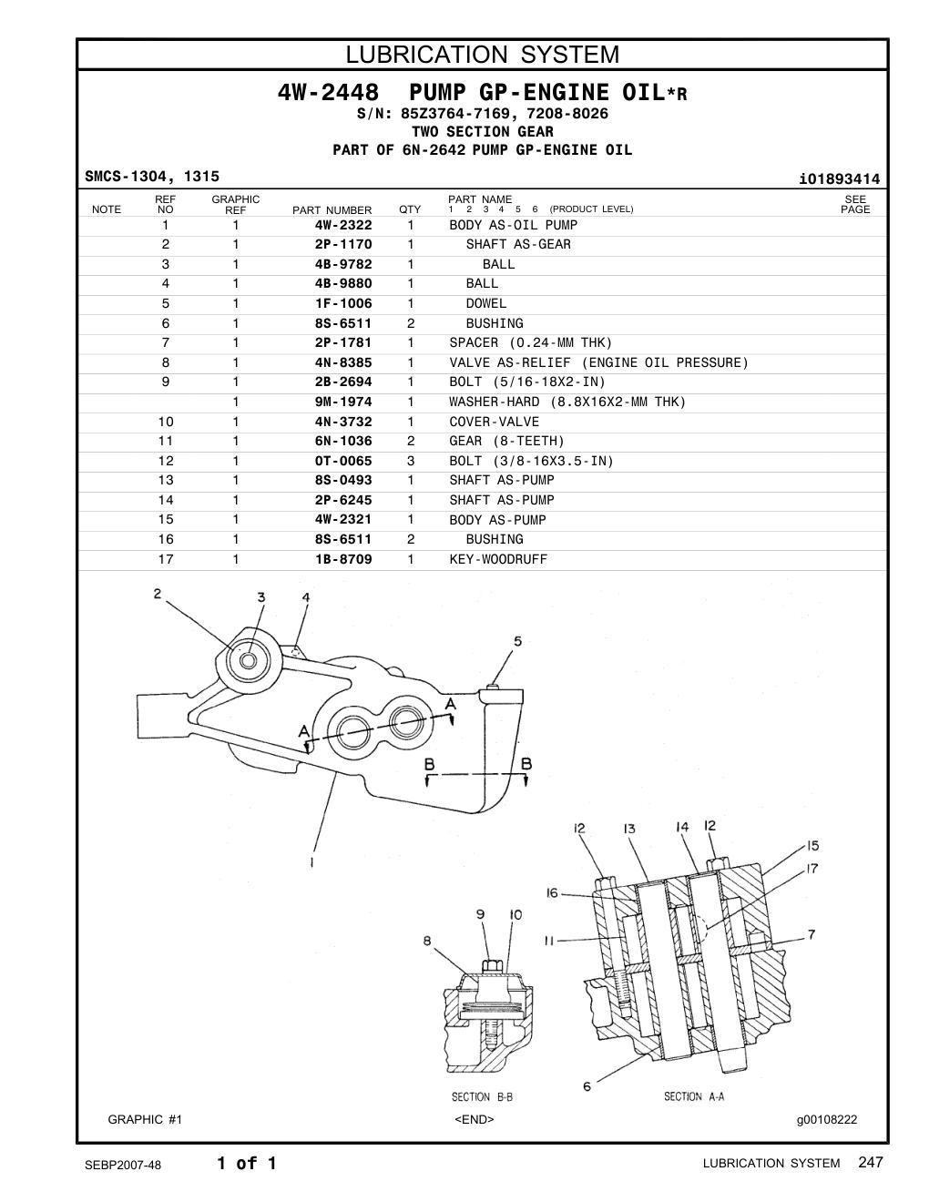 4N-8385 VALVE AS-RELIEF (ENGINE OIL PRESSURE) CAT parts manual diagram