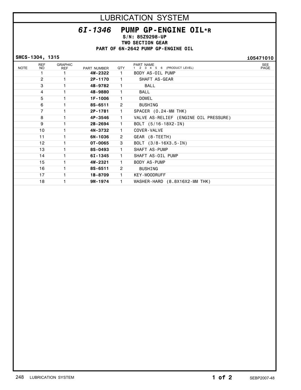 6I-1345 SHAFT AS-OIL PUMP · S/N 85Z9298-UP CAT parts manual diagram