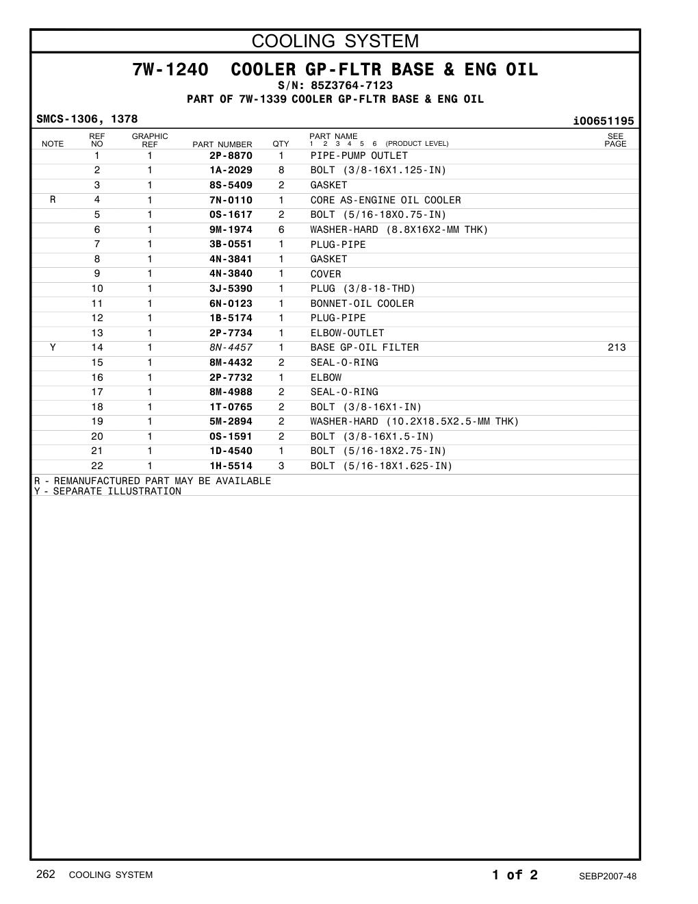 8S-5409 GASKET · S/N 85Z3764-7123 CAT parts manual diagram