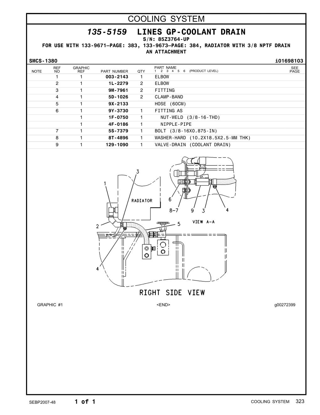 9M-7961 FITTING · S/N 85Z3764-UP CAT parts manual diagram
