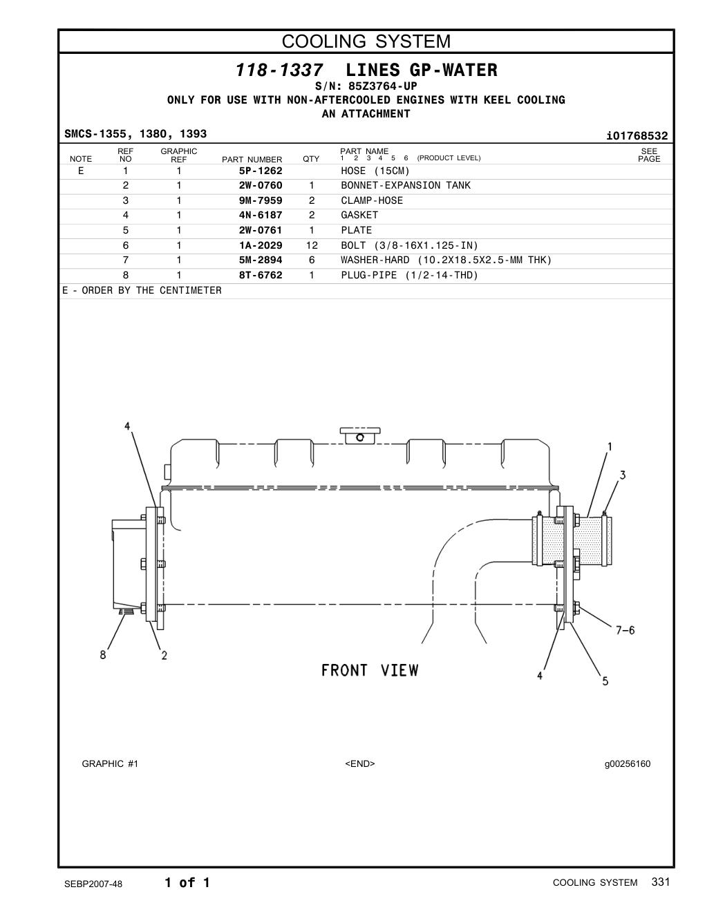 2W-0760 BONNET-EXPANSION TANK · S/N 85Z3764-UP CAT parts manual diagram