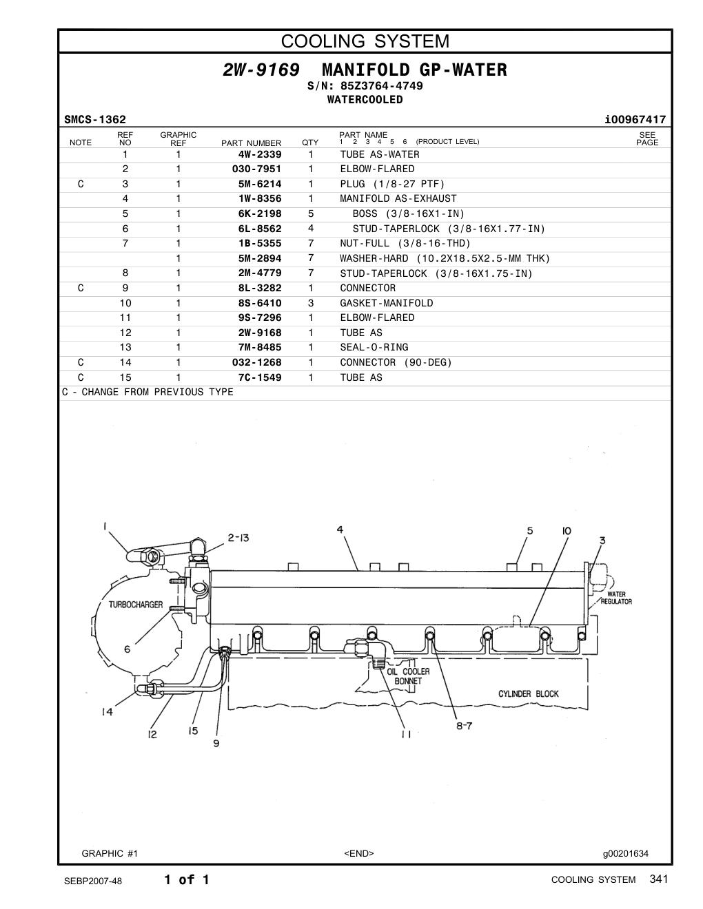 8S-6410 GASKET-MANIFOLD · S/N 85Z3764-4749 CAT parts manual diagram