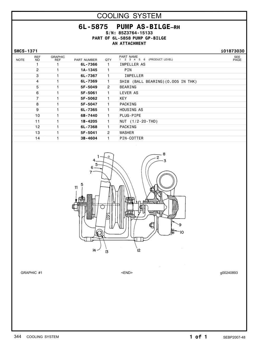 6L-7368 PACKING · S/N 85Z3764-15133 CAT parts manual diagram