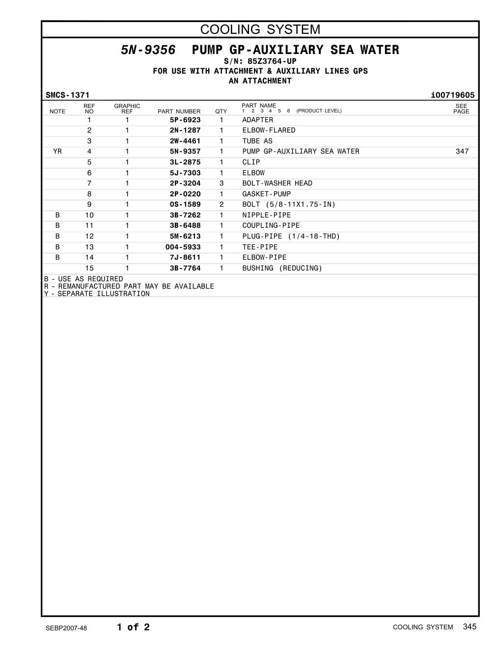 2W-4461 TUBE AS · S/N 85Z3764-UP CAT parts manual diagram