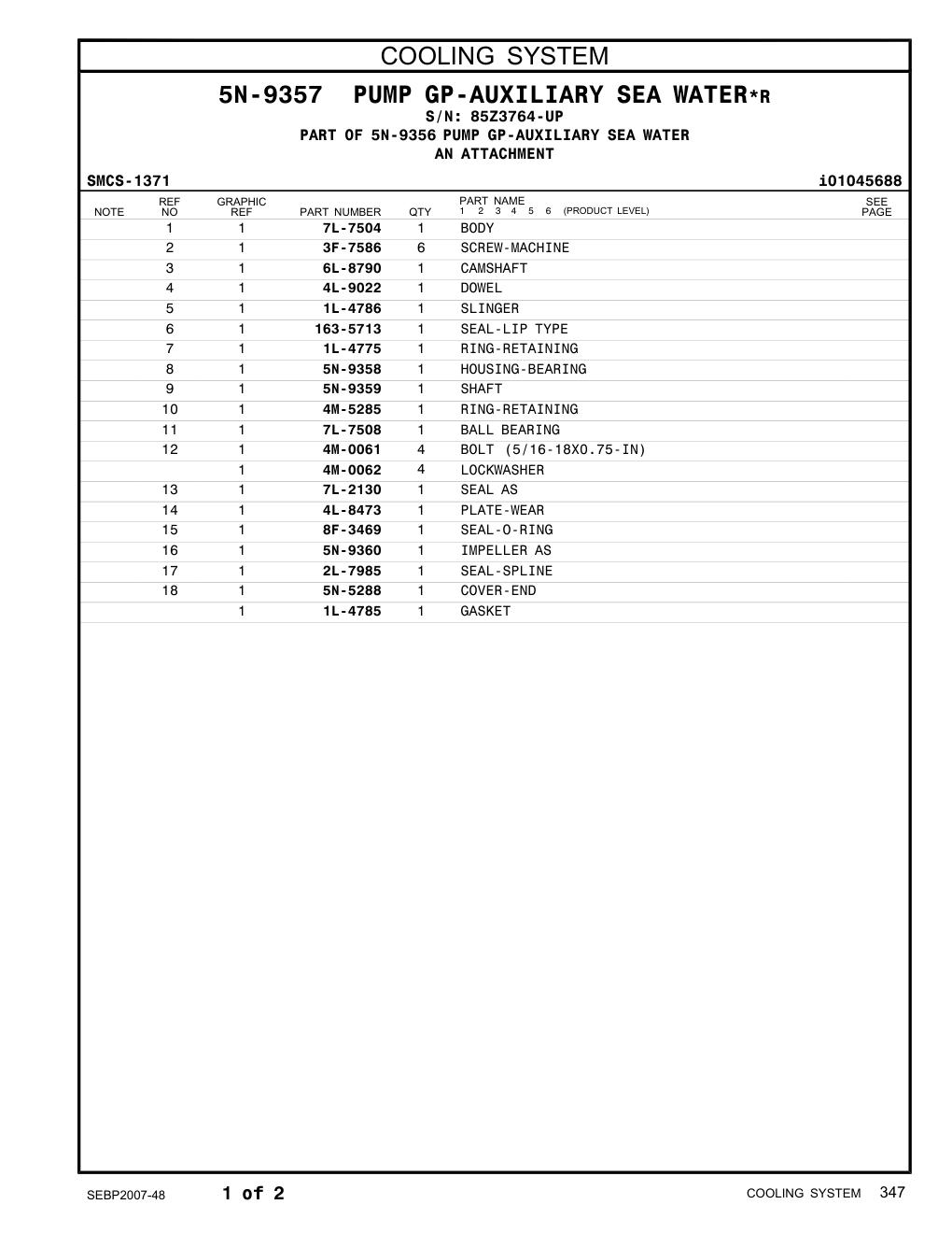4L-9022 DOWEL · S/N 85Z3764-UP CAT parts manual diagram