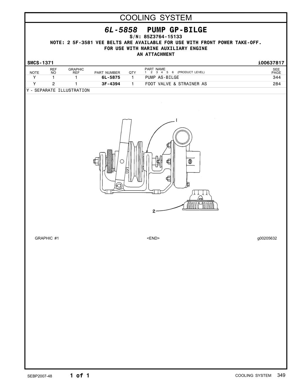 3F-4394 FOOT VALVE & STRAINER AS · S/N 85Z3764-15133 CAT parts manual diagram