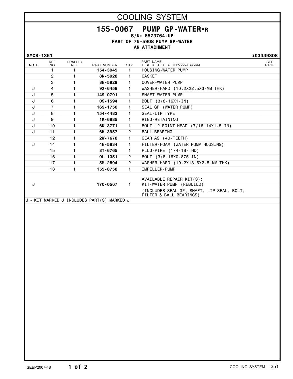 8N-5928 GASKET · S/N 85Z3764-UP CAT parts manual diagram