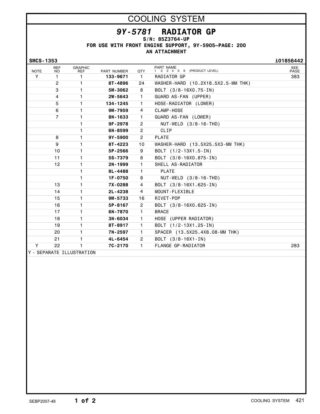 134-1245 HOSE-RADIATOR (LOWER) · S/N 85Z3764-UP CAT parts manual diagram