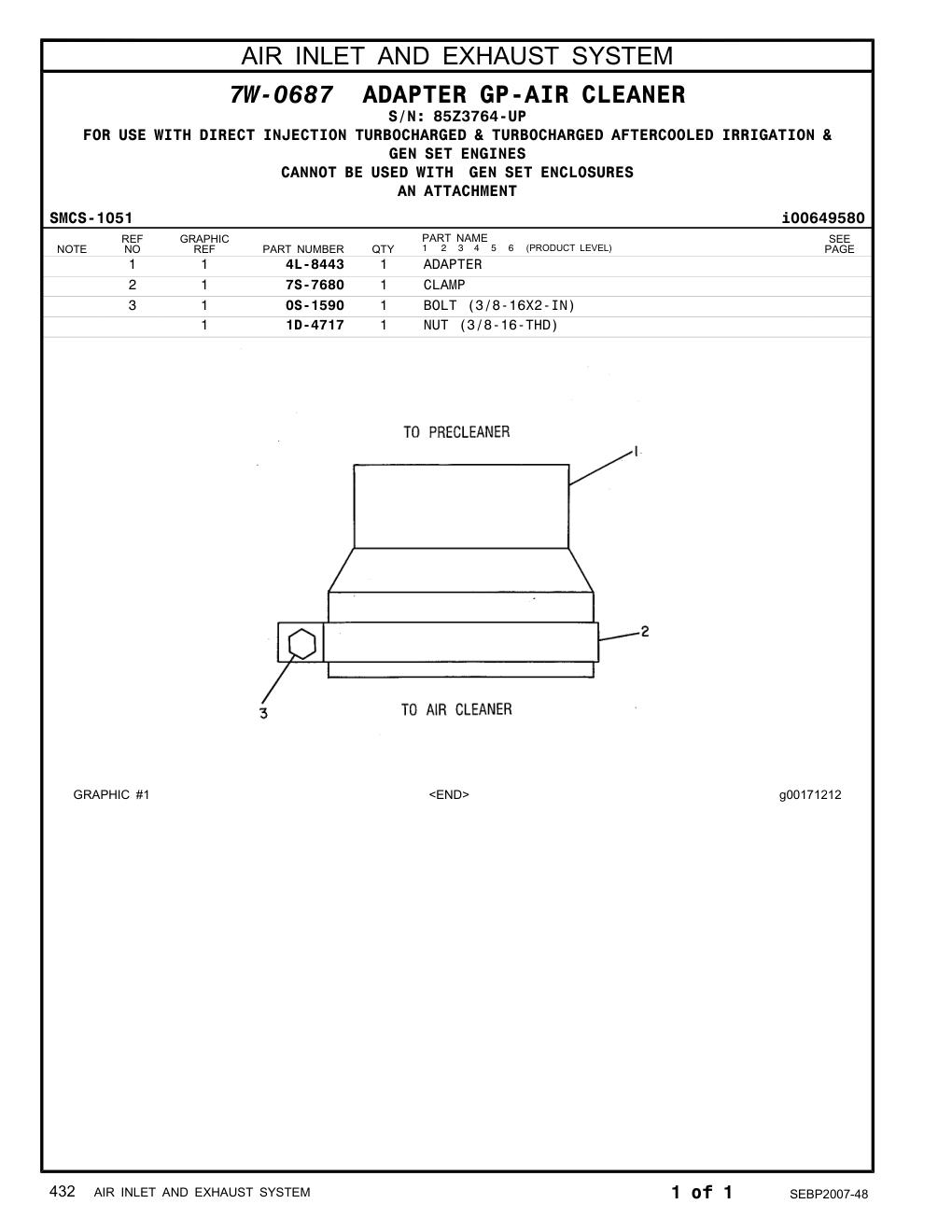 7S-7680 CLAMP · S/N 85Z3764-UP CAT parts manual diagram