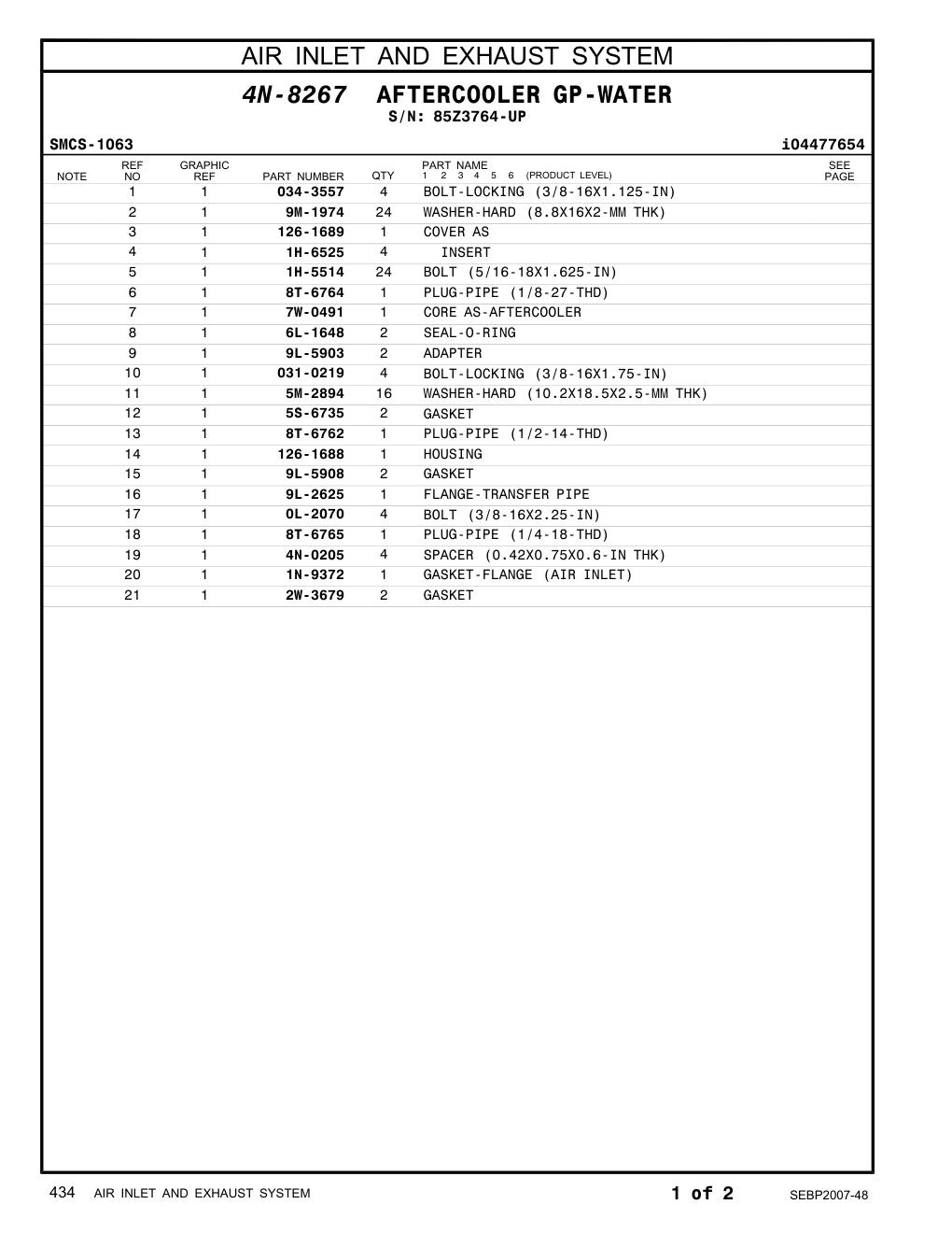 9L-2625 FLANGE-TRANSFER PIPE · S/N 85Z3764-UP CAT parts manual diagram