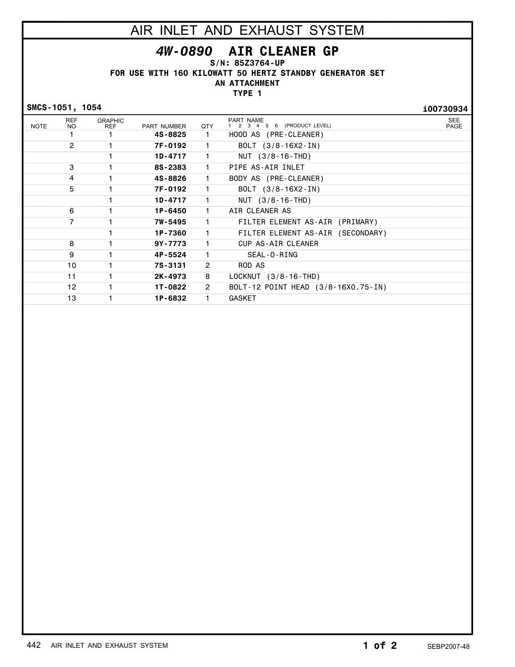 4S-8826 BODY AS (PRE-CLEANER) · S/N 85Z3764-UP CAT parts manual diagram