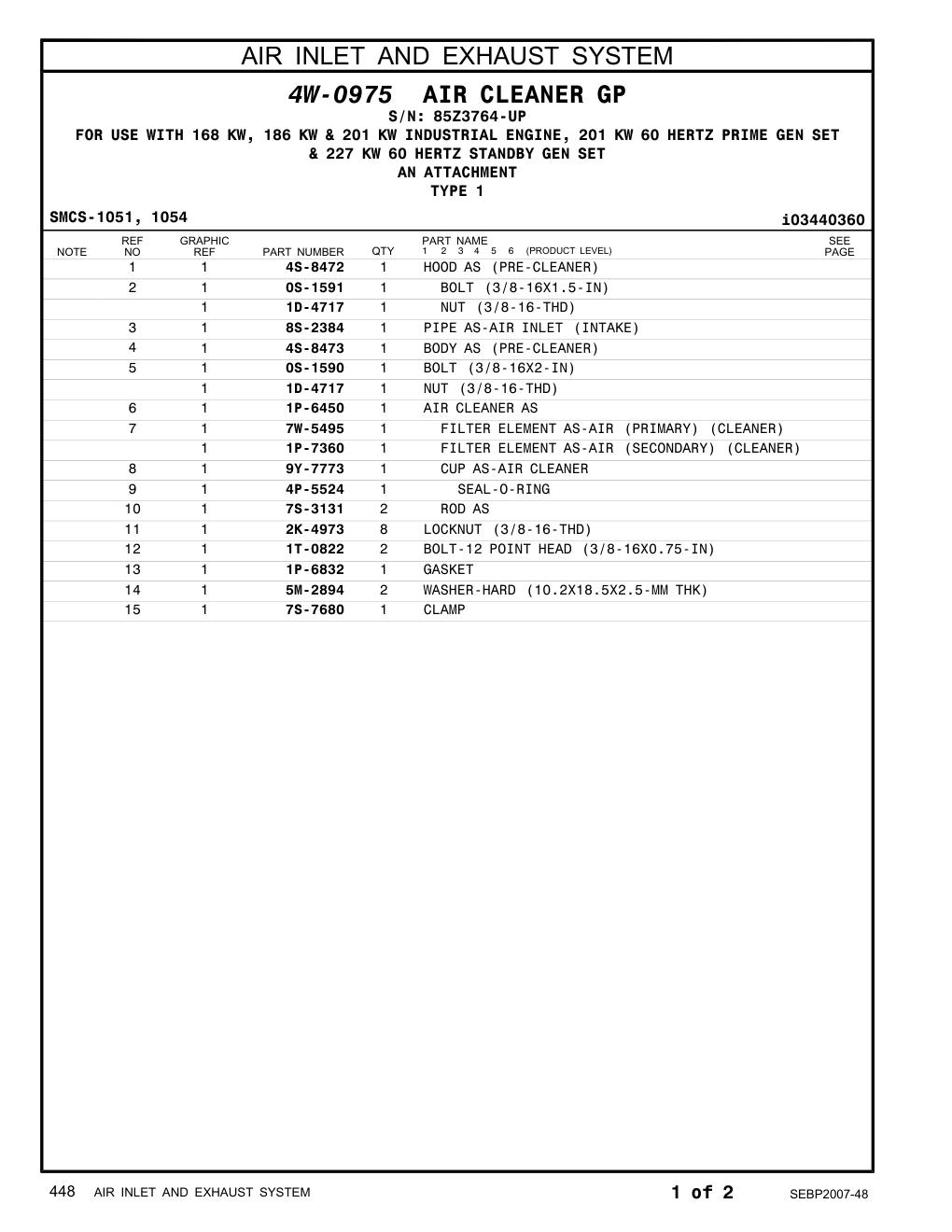 4S-8473 BODY AS (PRE-CLEANER) · S/N 85Z3764-UP CAT parts manual diagram