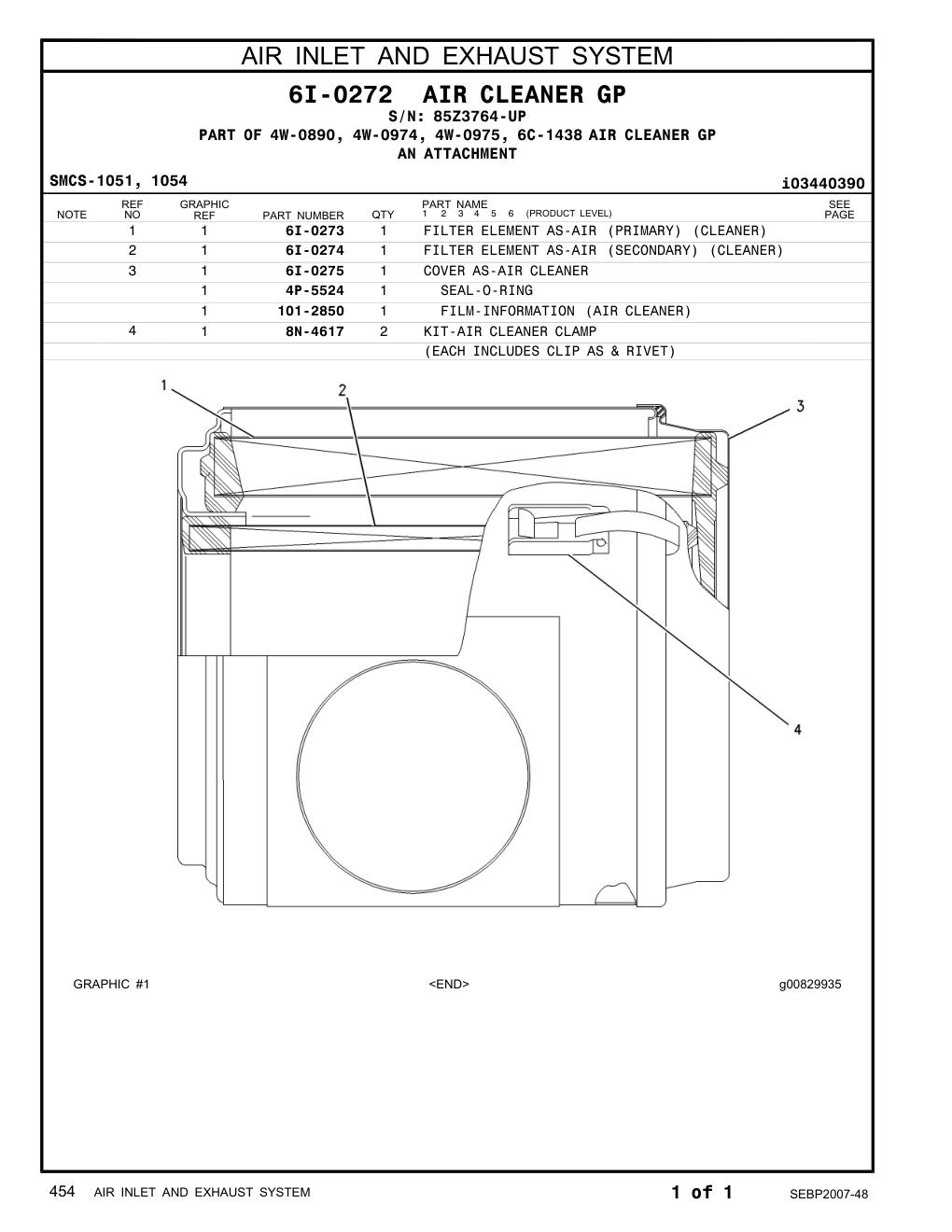 101-2850 FILM-INFORMATION (AIR CLEANER) · S/N 85Z3764-UP CAT parts manual diagram