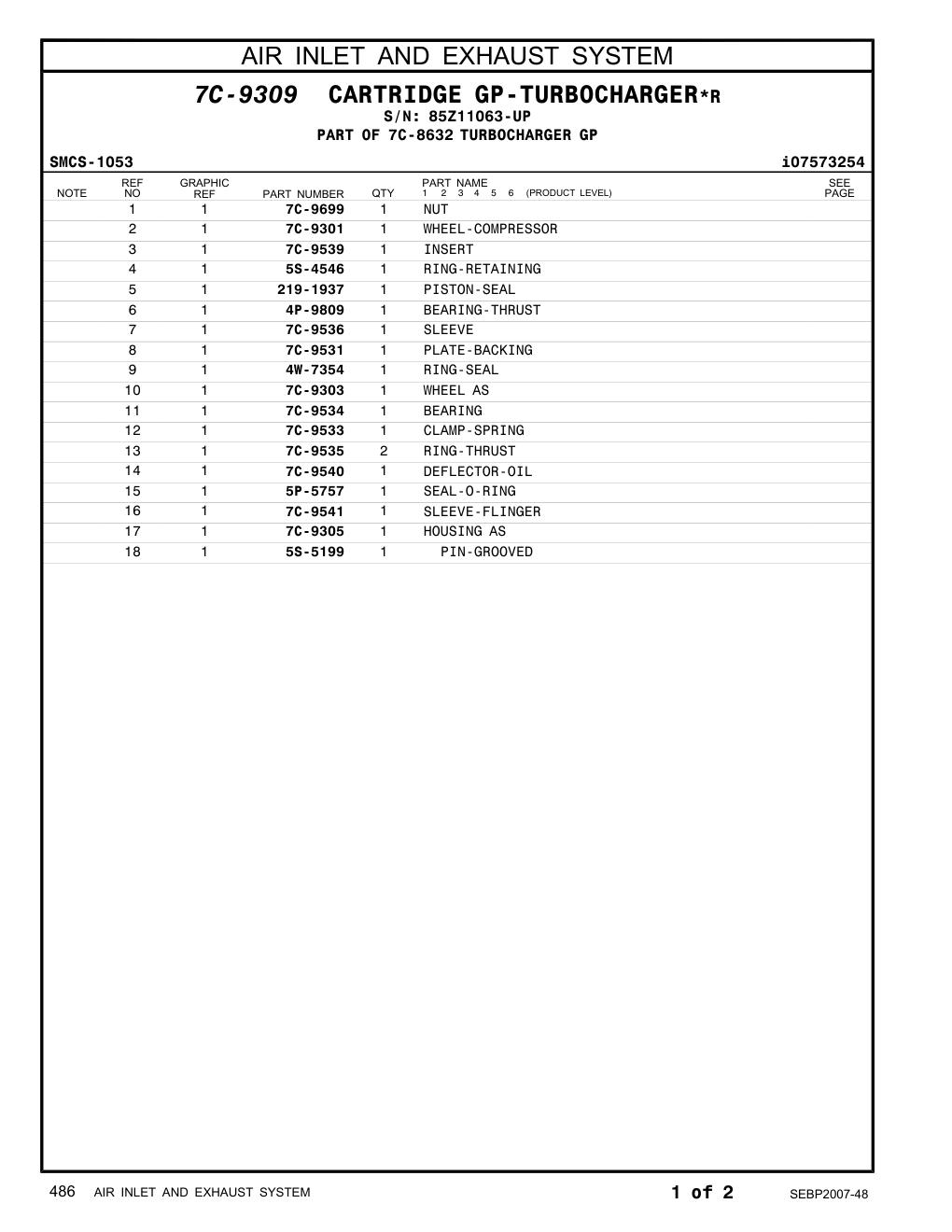 7C-9541 SLEEVE-FLINGER · S/N 85Z11063-UP CAT parts manual diagram