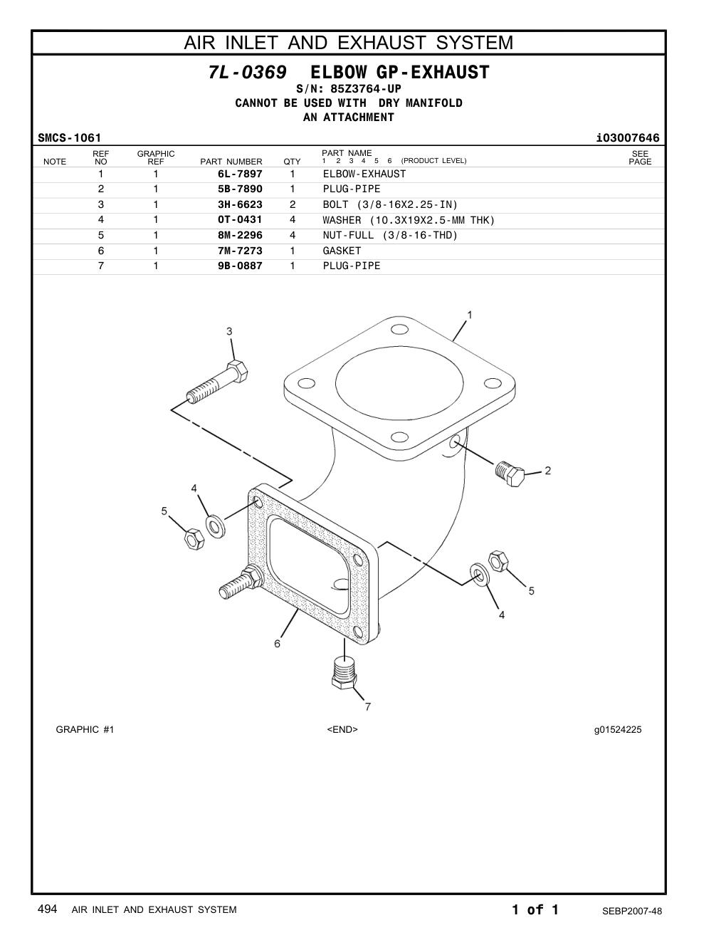 5B-7890 PLUG-PIPE · S/N 85Z3764-UP CAT parts manual diagram