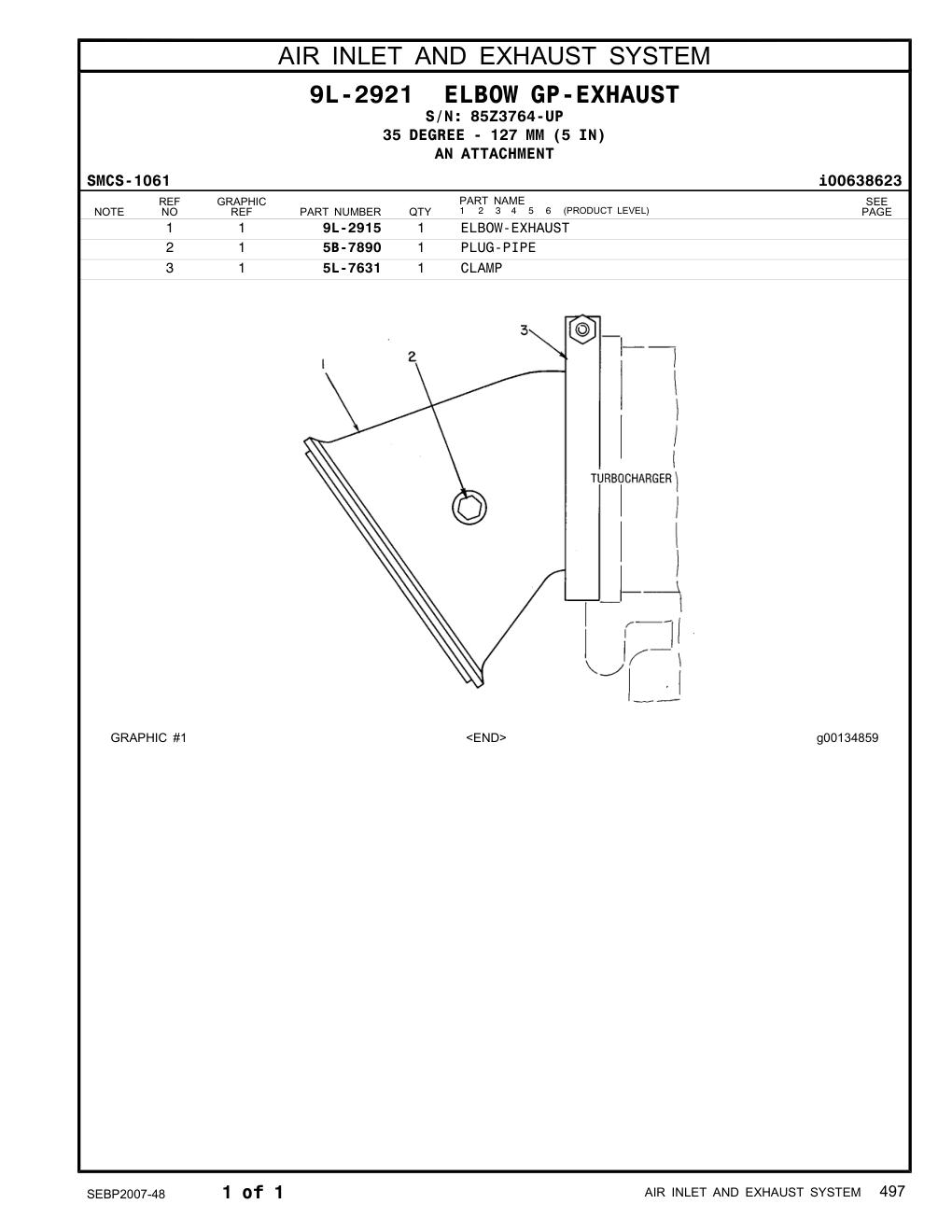 9L-2915 ELBOW-EXHAUST · S/N 85Z3764-UP CAT parts manual diagram