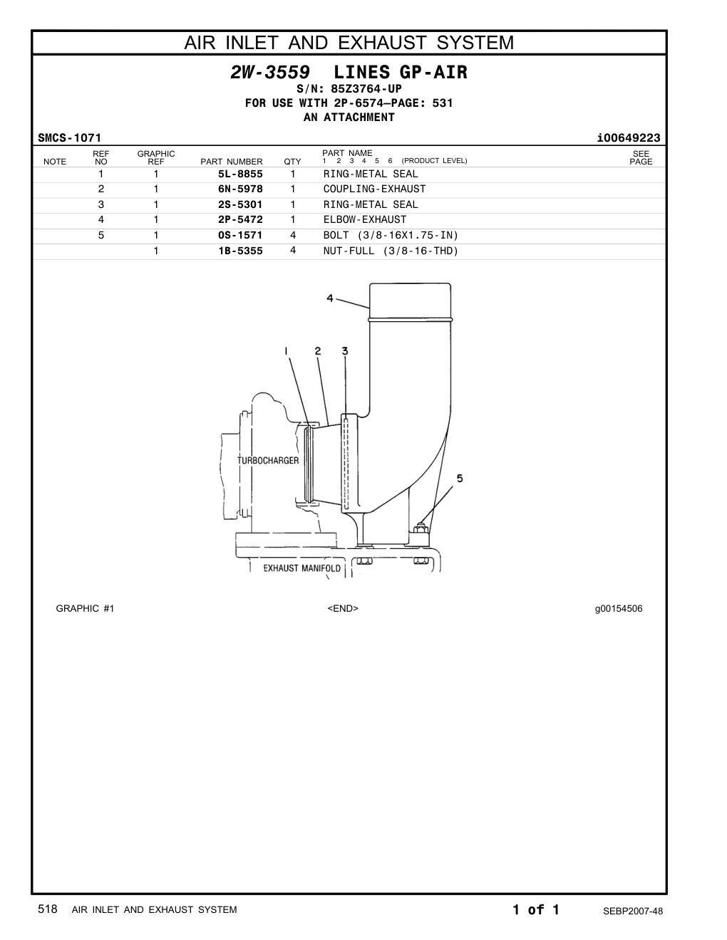 2P-5472 ELBOW-EXHAUST · S/N 85Z3764-UP CAT parts manual diagram