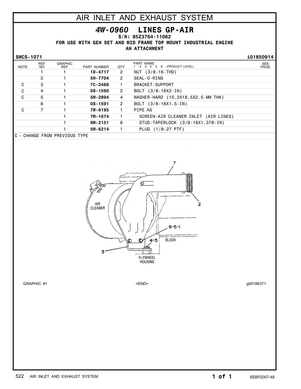 9M-2151 STUD-TAPERLOCK (3/8-16X1.378-IN) · S/N 85Z3764-11062 CAT parts manual diagram