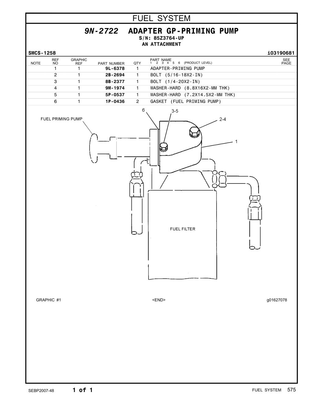 1P-0436 GASKET (FUEL PRIMING PUMP) · S/N 85Z3764-UP CAT parts manual diagram