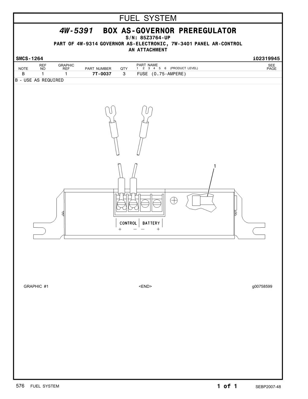 7T-0037 FUSE (0.75-AMPERE) · S/N 85Z3764-UP CAT parts manual diagram