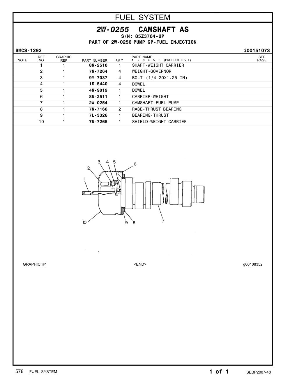8N-2511 CARRIER-WEIGHT · S/N 85Z3764-UP CAT parts manual diagram