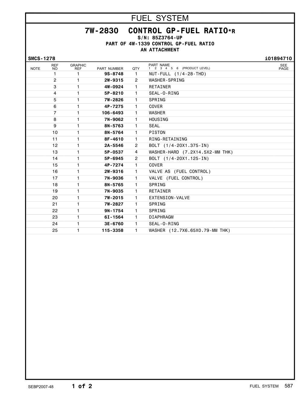 9N-1754 SPRING · S/N 85Z3764-UP CAT parts manual diagram