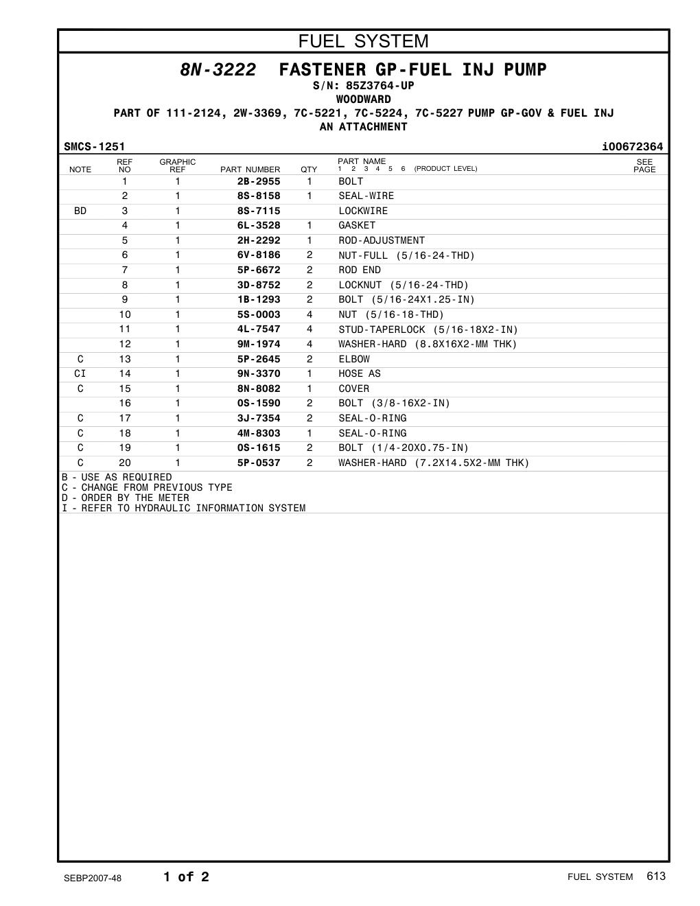 8S-8158 SEAL-WIRE · S/N 85Z3764-UP CAT parts manual diagram