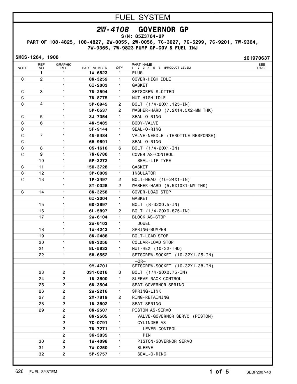 2W-6103 DOWEL · S/N 85Z3764-UP CAT parts manual diagram