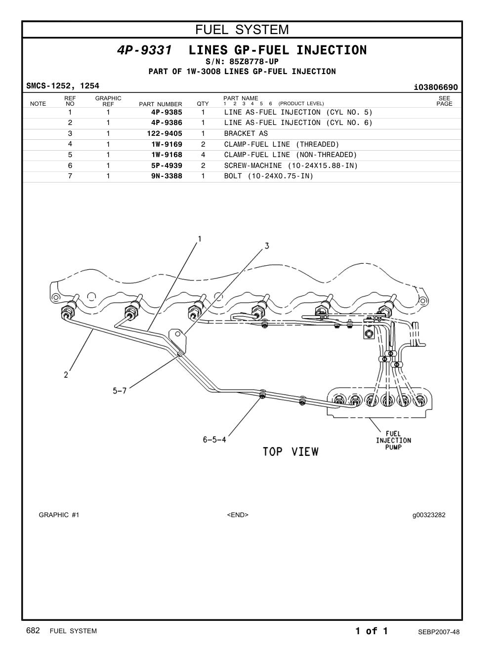 4P-9385 LINE AS-FUEL INJECTION (CYL NO. 5) · S/N 85Z8778-UP CAT parts manual diagram