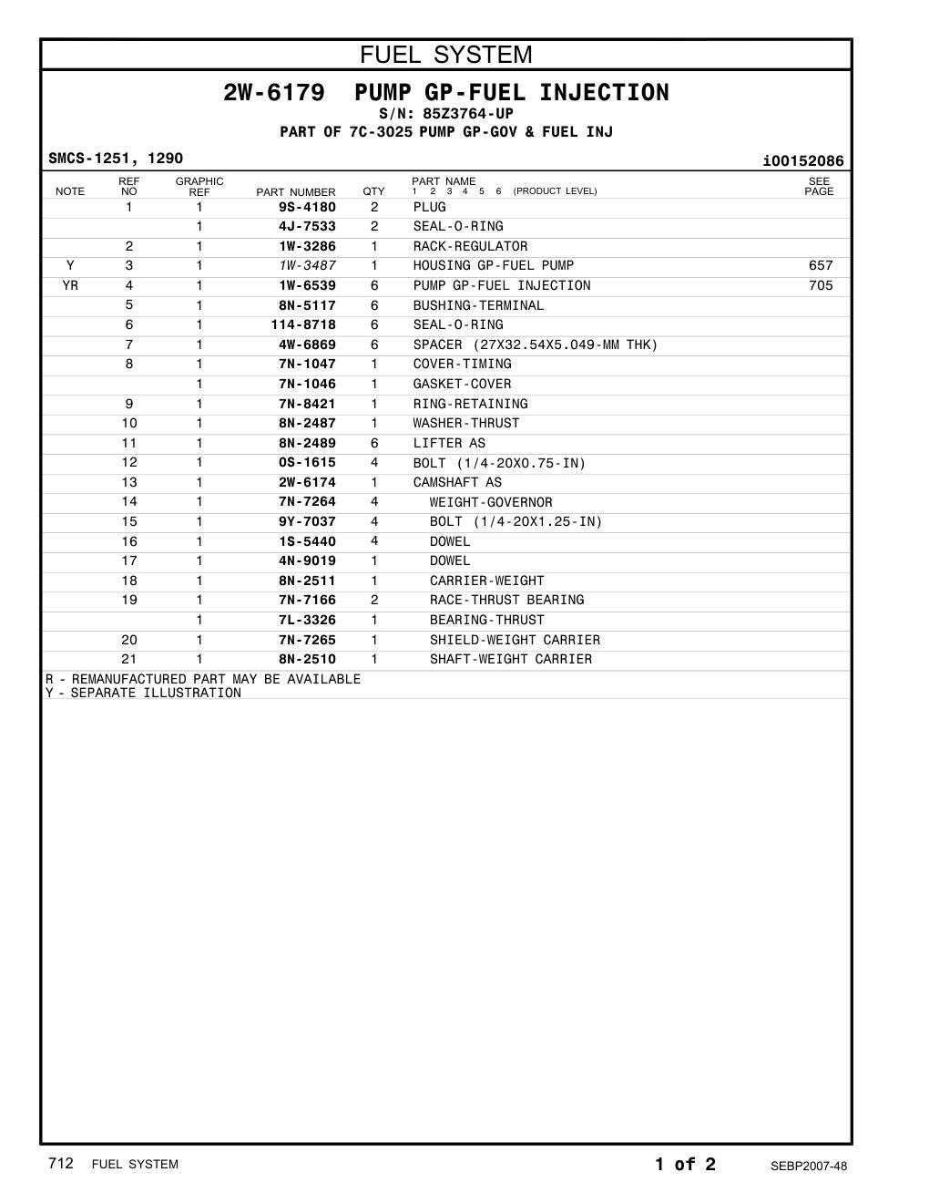 2W-6174 CAMSHAFT AS · S/N 85Z3764-UP CAT parts manual diagram