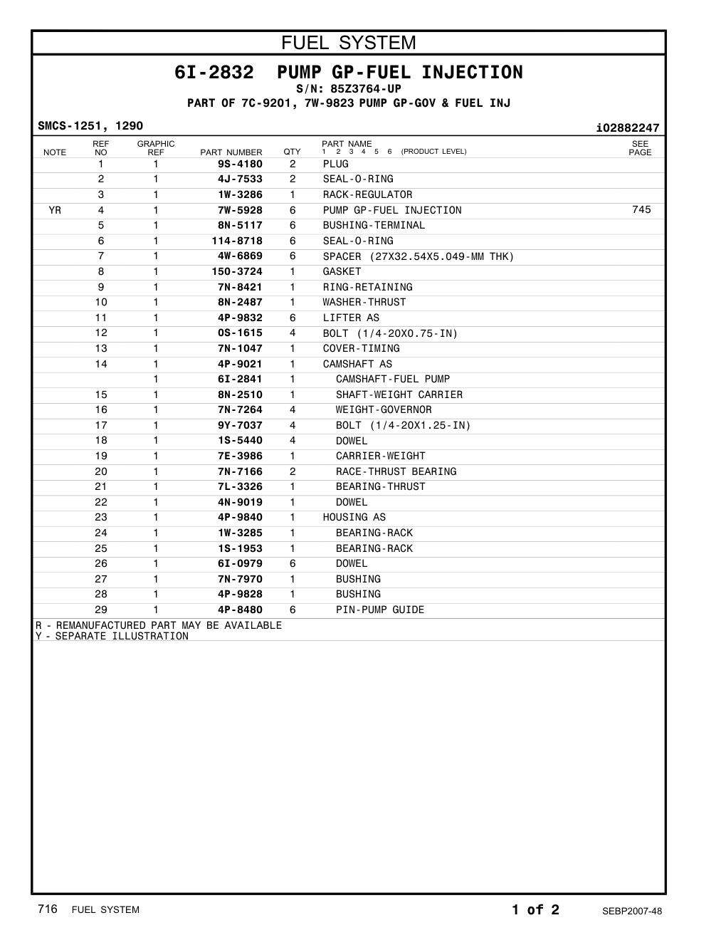 6I-2841 CAMSHAFT-FUEL PUMP · S/N 85Z3764-UP CAT parts manual diagram