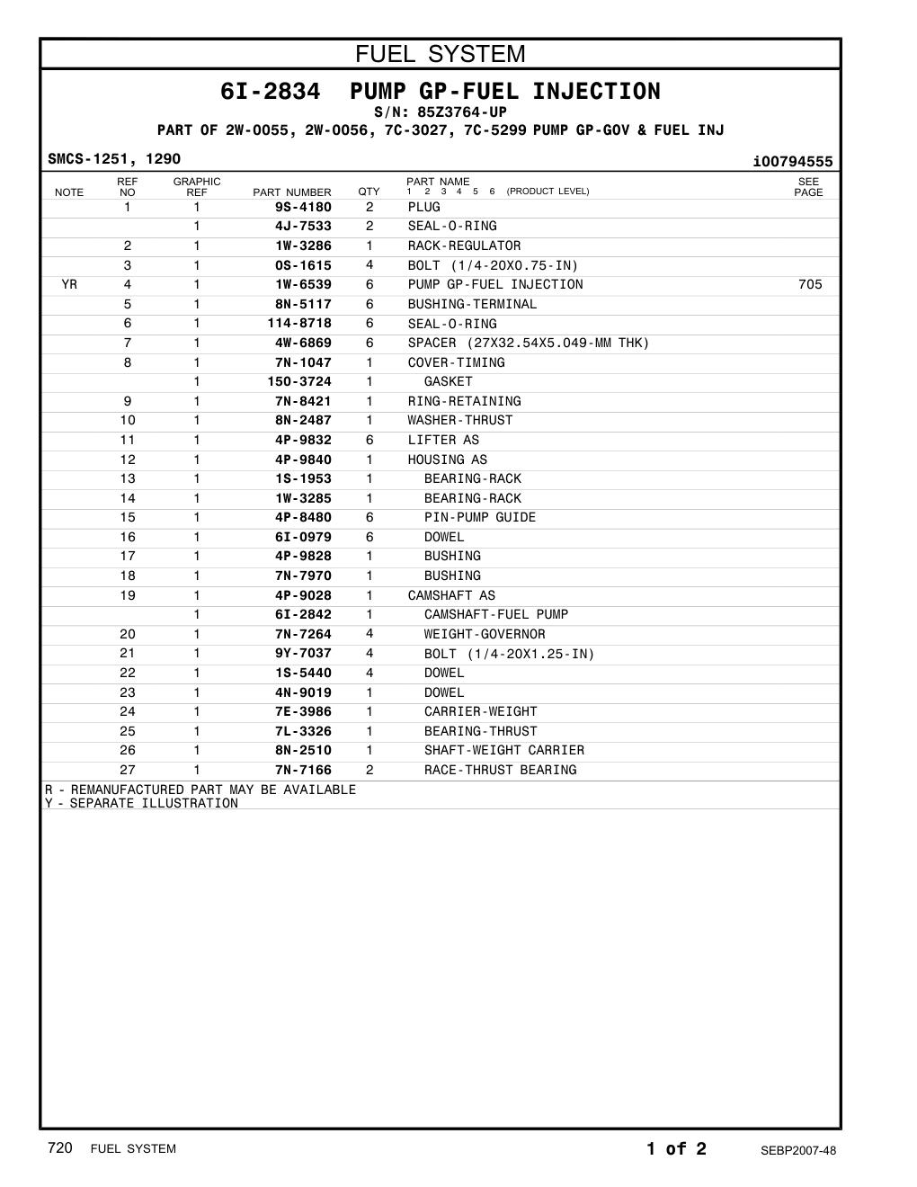 6I-2842 CAMSHAFT-FUEL PUMP · S/N 85Z3764-UP CAT parts manual diagram