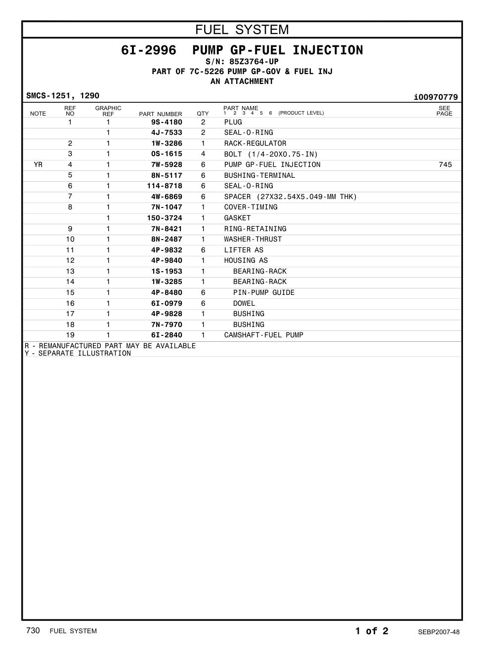 6I-2840 CAMSHAFT-FUEL PUMP · S/N 85Z3764-UP CAT parts manual diagram