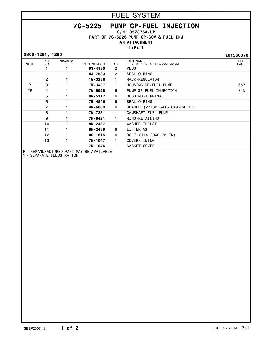 7W-7331 CAMSHAFT-FUEL PUMP · S/N 85Z3764-UP CAT parts manual diagram