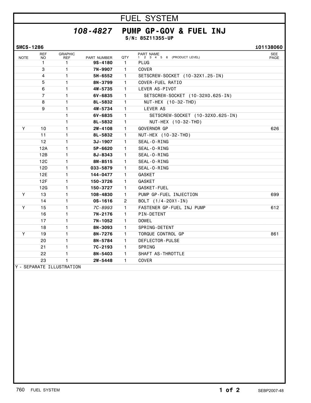 7C-2193 SPRING · S/N 85Z11355-UP CAT parts manual diagram