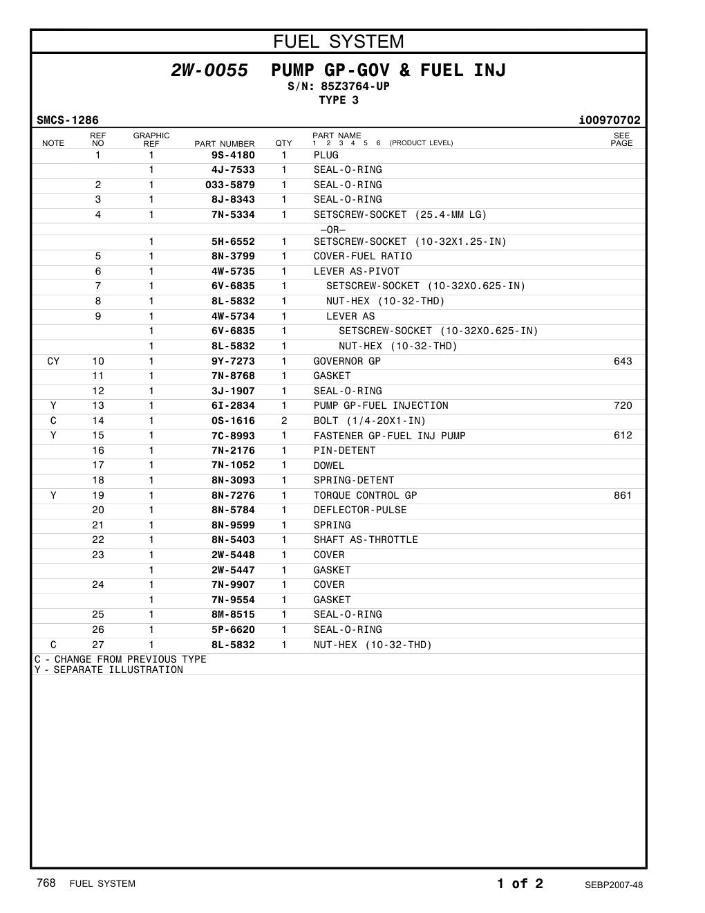 6I-2834 PUMP GP-FUEL INJECTION · S/N 85Z3764-UP CAT parts manual diagram