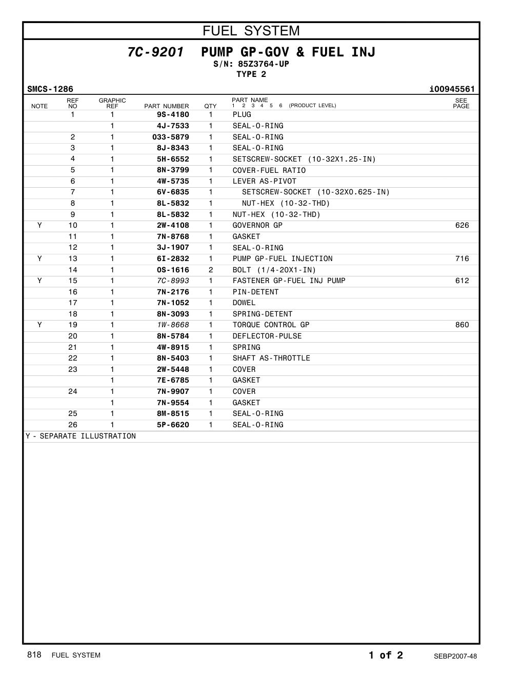 6I-2832 PUMP GP-FUEL INJECTION · S/N 85Z3764-UP CAT parts manual diagram