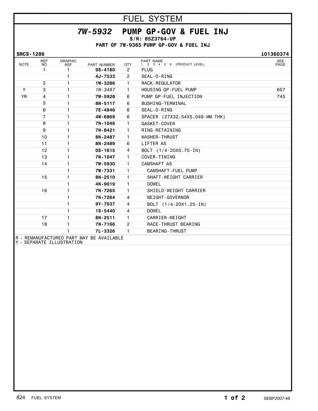 7W-5930 CAMSHAFT AS · S/N 85Z3764-UP CAT parts manual diagram