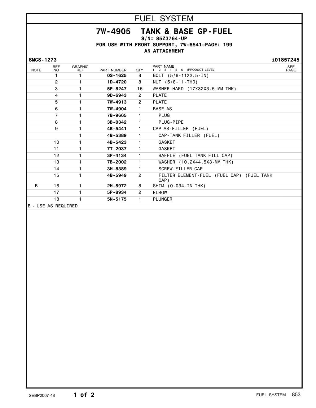 4B-5949 FILTER ELEMENT-FUEL (FUEL CAP) (FUEL TANK · S/N 85Z3764-UP CAT parts manual diagram