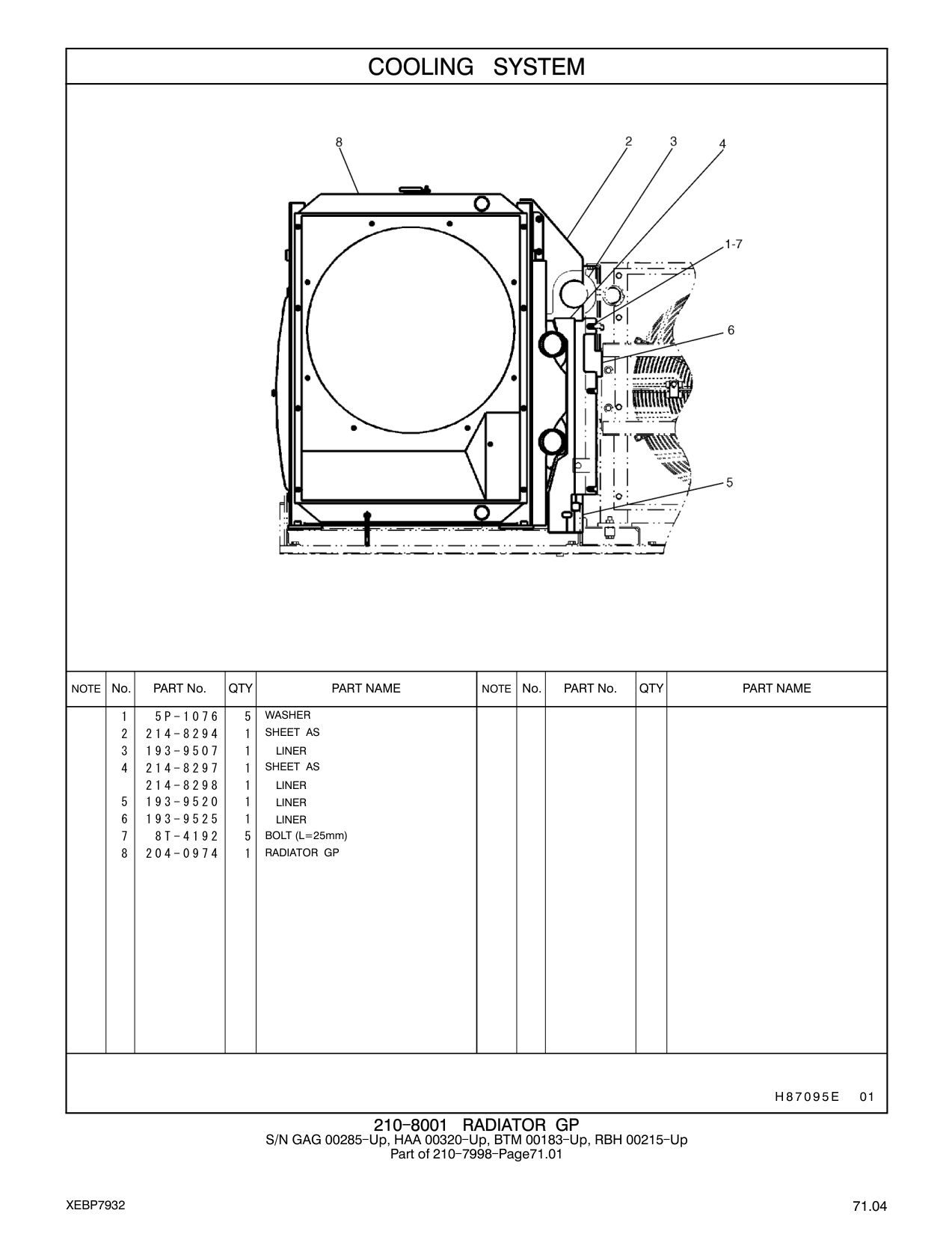 204-0974 RADIATOR GP CAT parts manual diagram