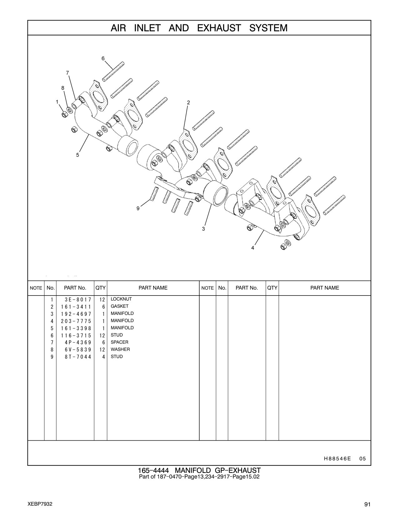 161-3398 MANIFOLD-EXHAUST CAT parts manual diagram